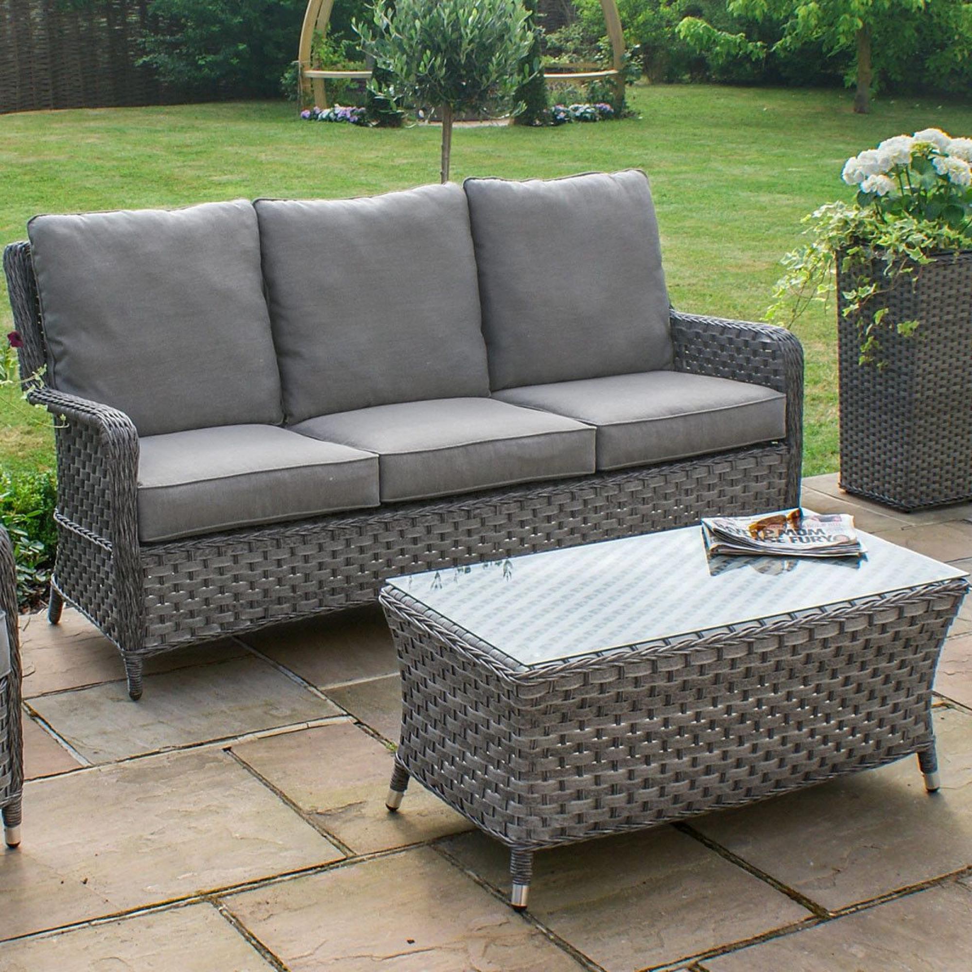 Product photograph of Maze Victoria High Back 3 Seat Rattan Sofa Set from Choice Furniture Superstore.